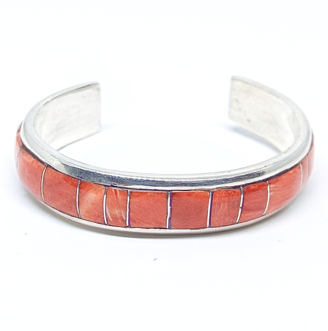 Fixed bangle with inlay orange Spiny Oyster in sterling silver (925)