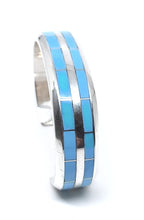 Load image into Gallery viewer, Fixed bangle with turquoise inlay in sterling silver (925)
