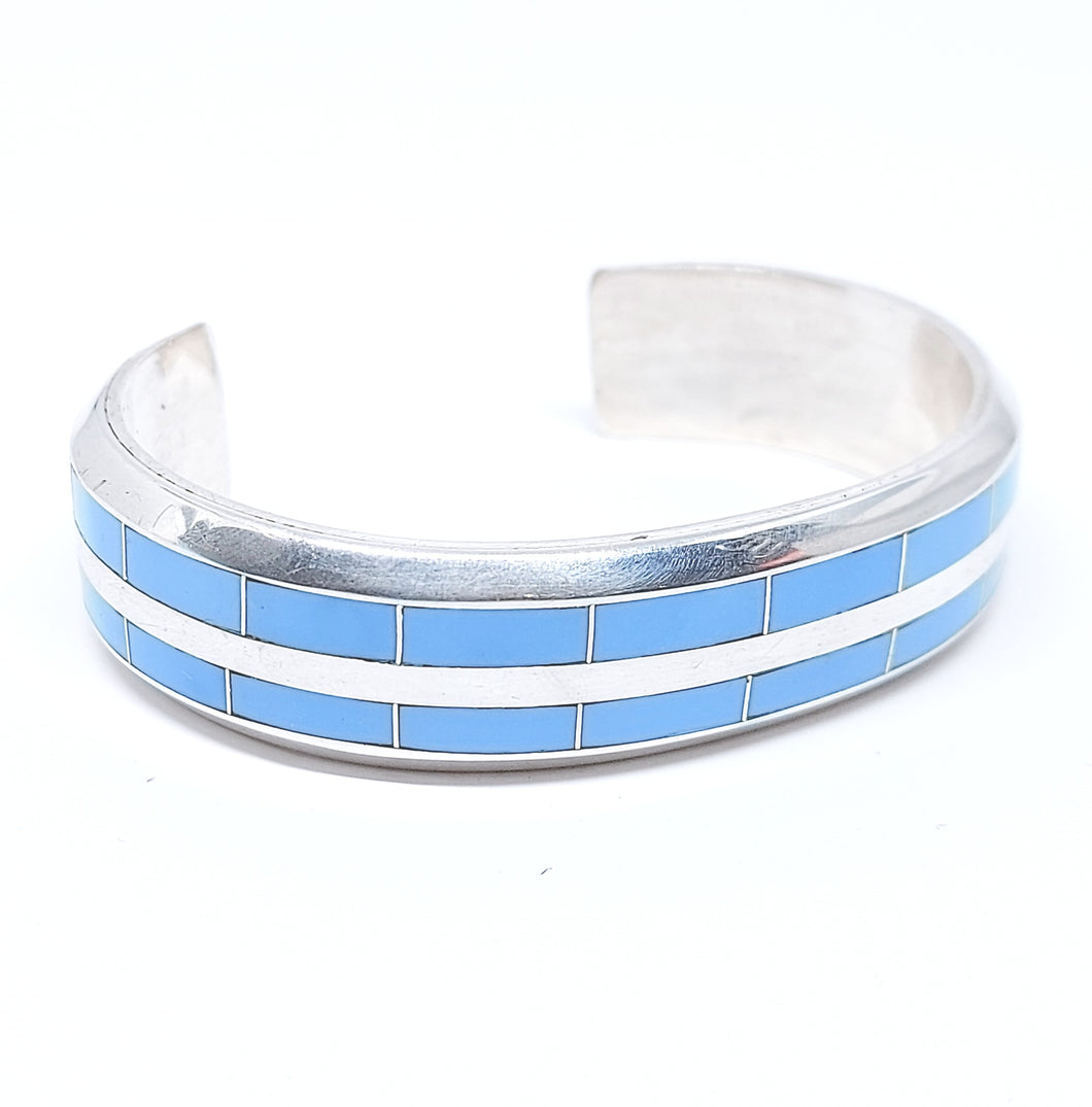 Fixed bangle with turquoise inlay in sterling silver (925)