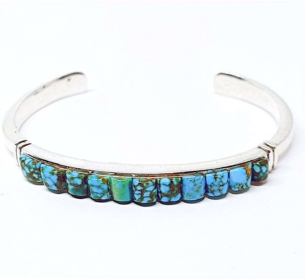 Fixed bangle with small turquoises in sterling silver (925)