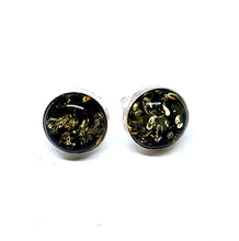 Load image into Gallery viewer, Green Amber ear studs 10 mm with smooth edge (925)
