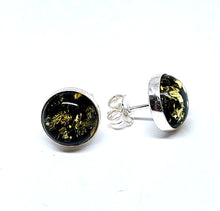 Load image into Gallery viewer, Green Amber ear studs 10 mm with smooth edge (925)
