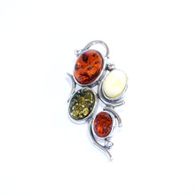 Load image into Gallery viewer, Ring in sterling silver with green, milk and cognac amber (925)
