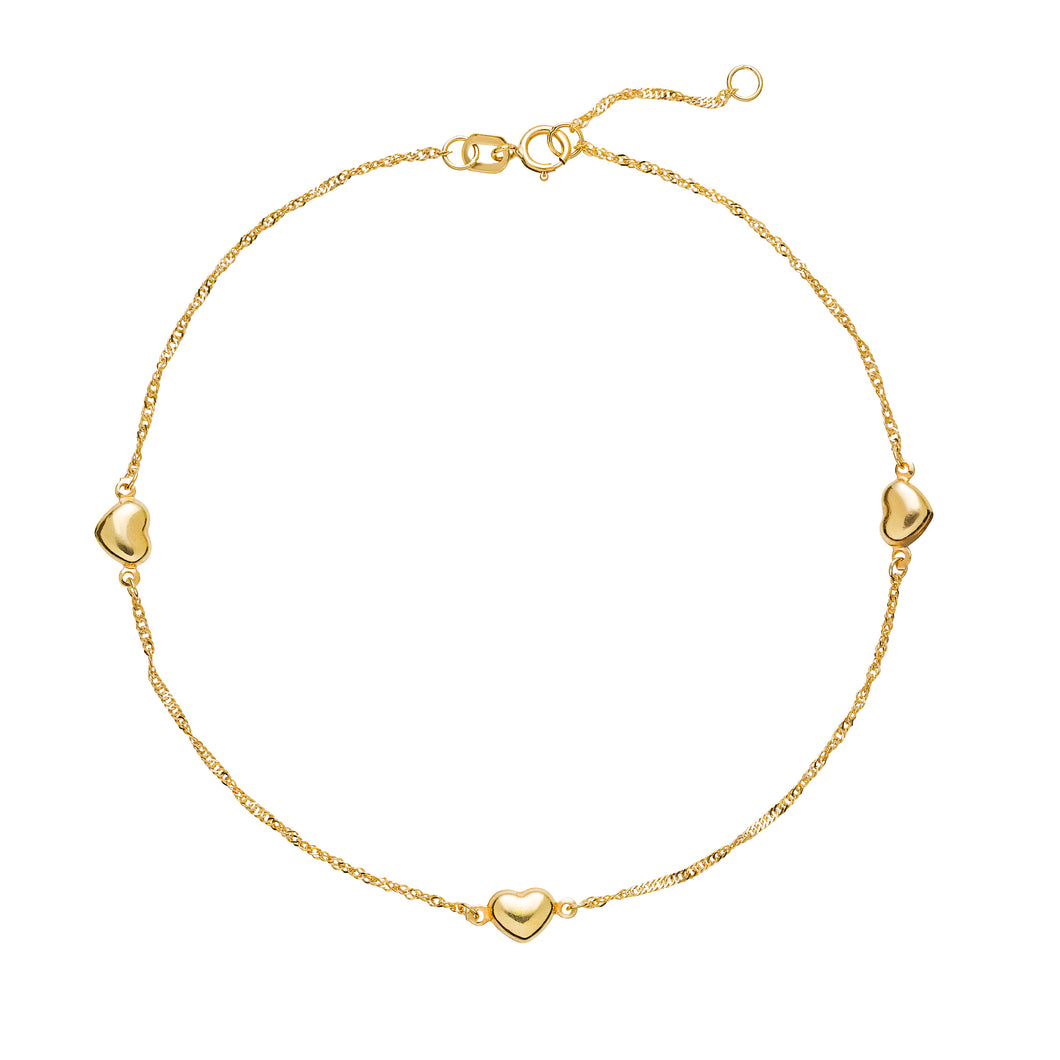 Lund cph, Ankle chain Singapore with hearts 8 kt. gold (333)