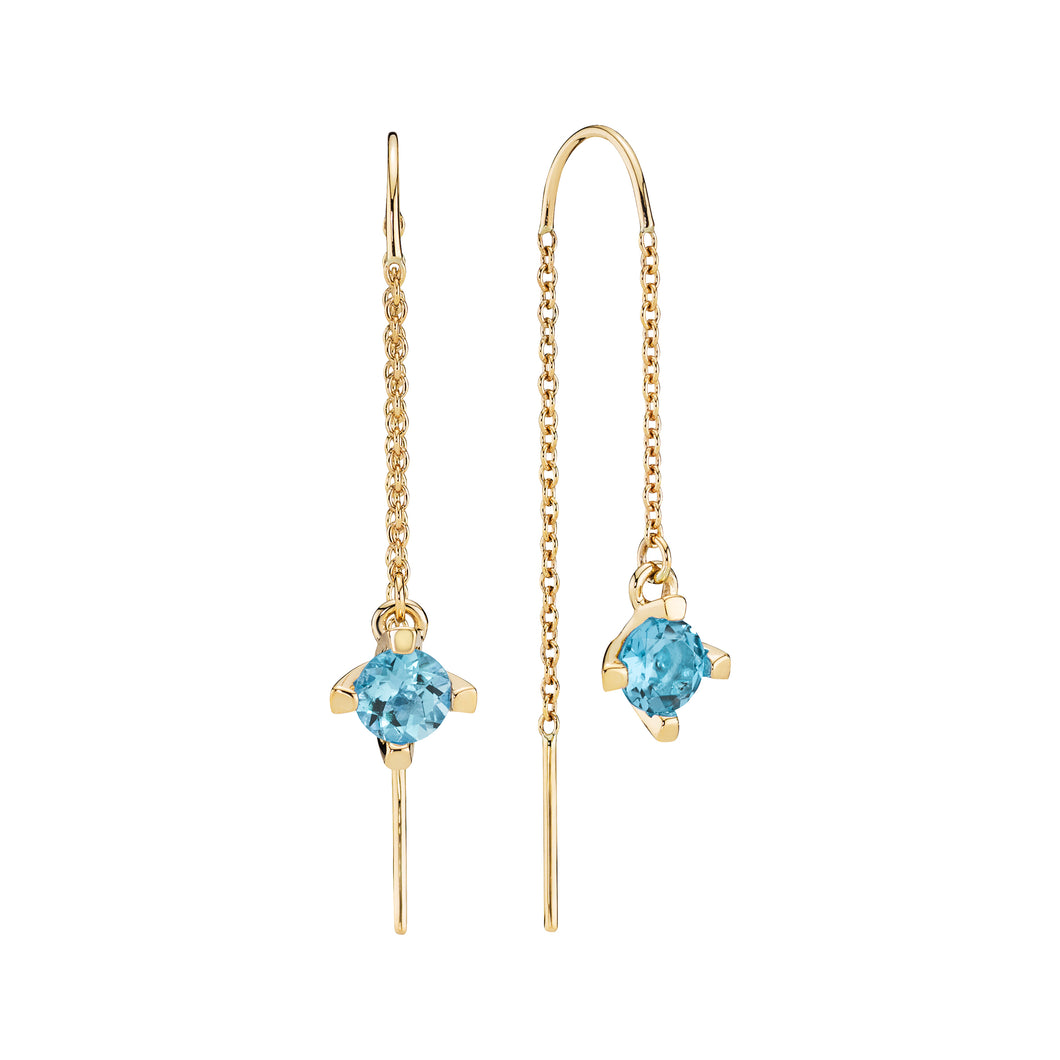 Lund Cph, Wire Earring in 8 kt. gold with blue topaz 5mm (333)