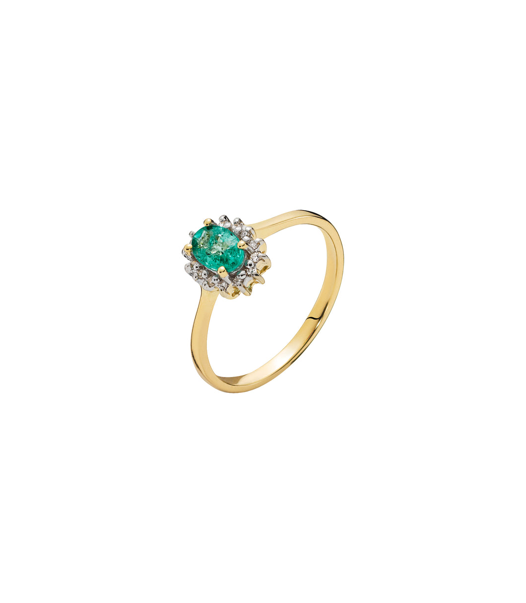 Lund Cph, ring in 14 kt. gold with emerald and diamonds (585)