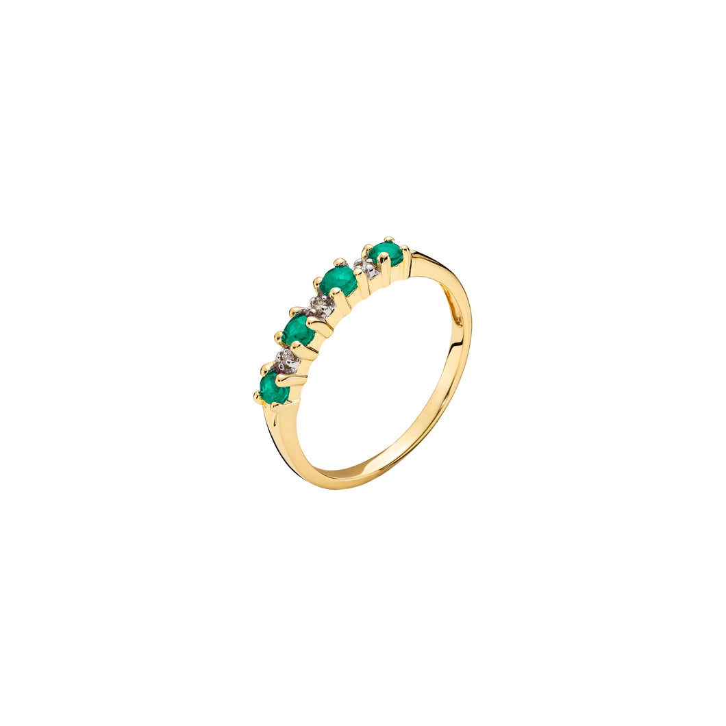 Lund Cph, Alliance ring in 14 kt. red gold with emerald and diamonds (585)
