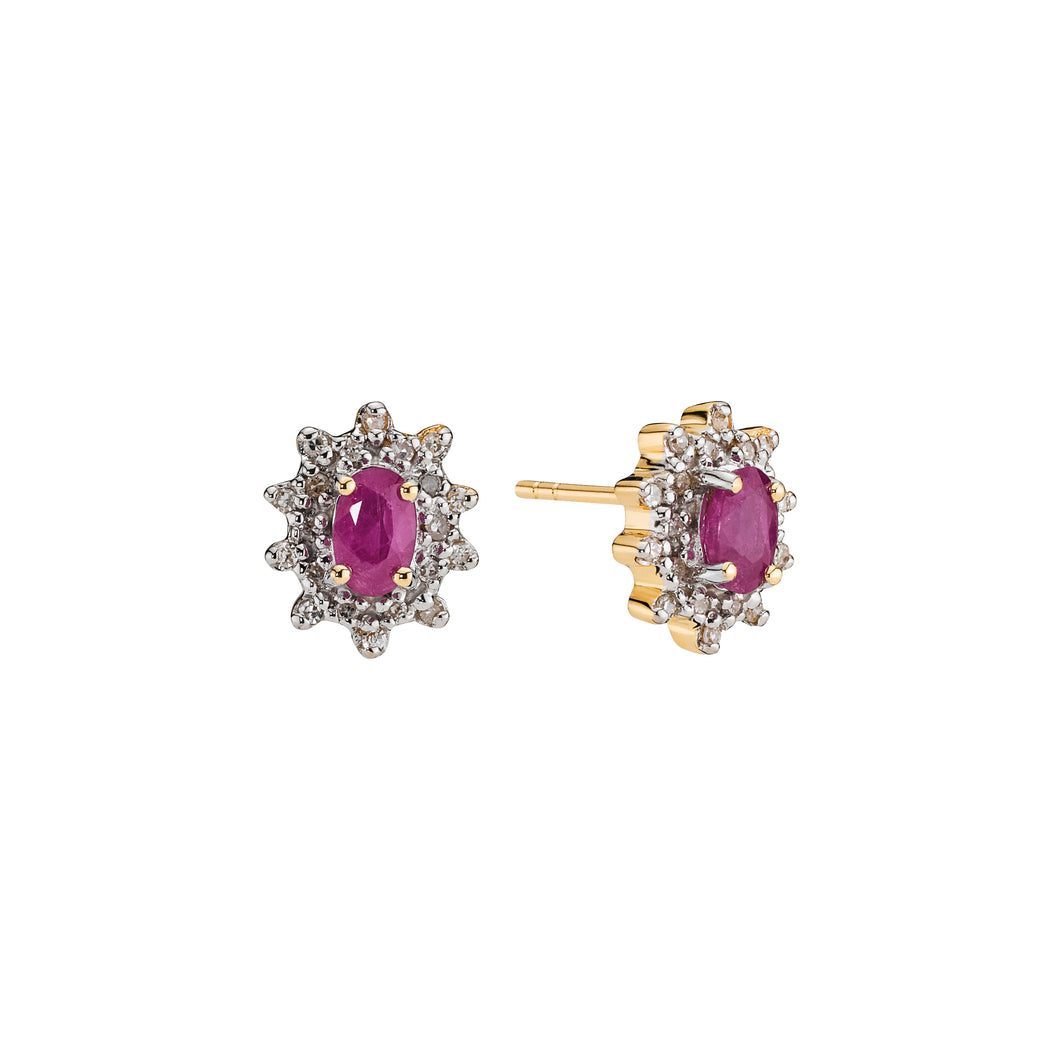 Lund Cph, Earrings in 14 kt. gold with ruby ​​and diamonds (585)