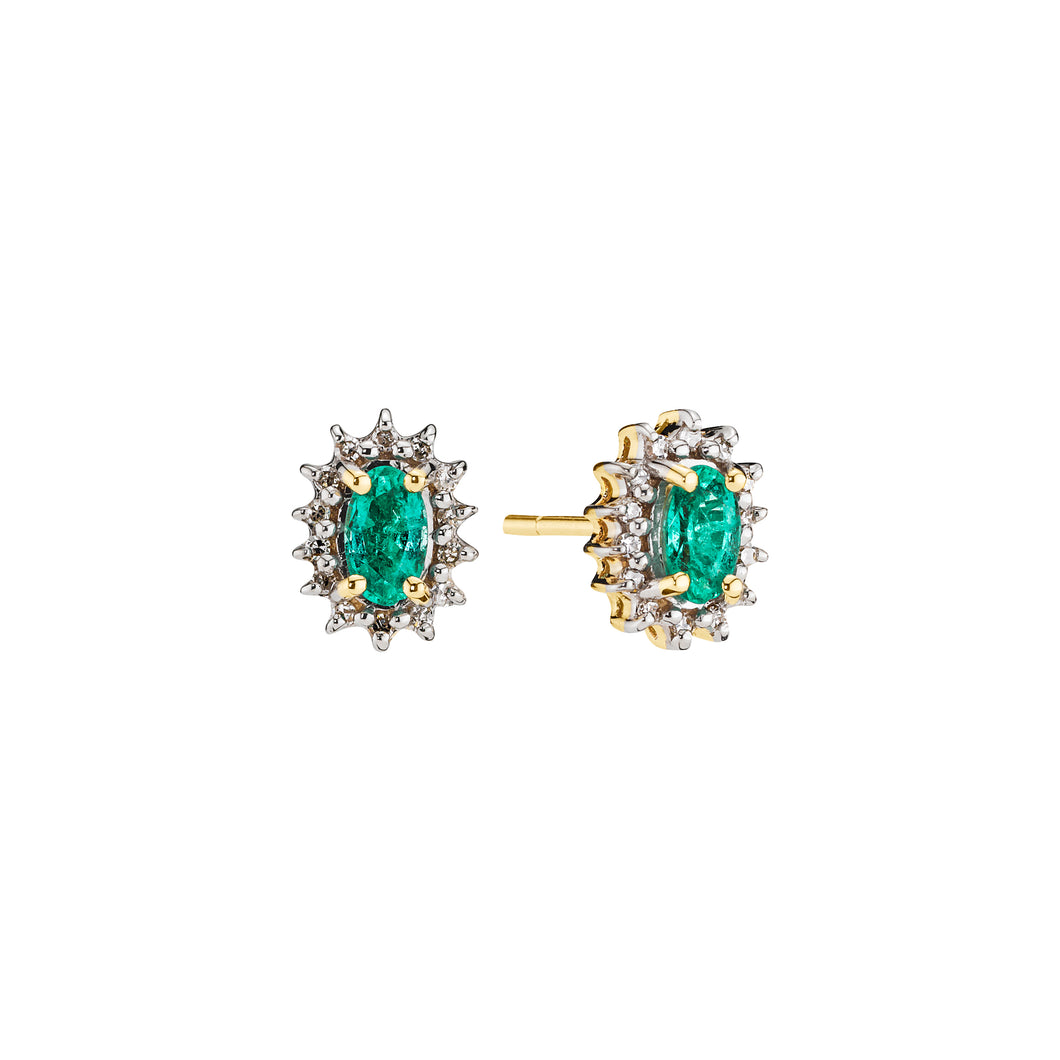 Lund Cph, Earrings in 14 kt. gold with Emerald and diamonds (585)
