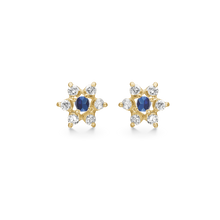 Load image into Gallery viewer, Rosette earrings with Sapphire and 6 synthetic cubic zirconia 8 kt. gold (333)

