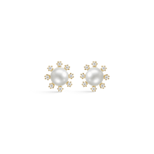 Load image into Gallery viewer, Earrings with pearl &amp; zirconia in 8 kt gold (333)
