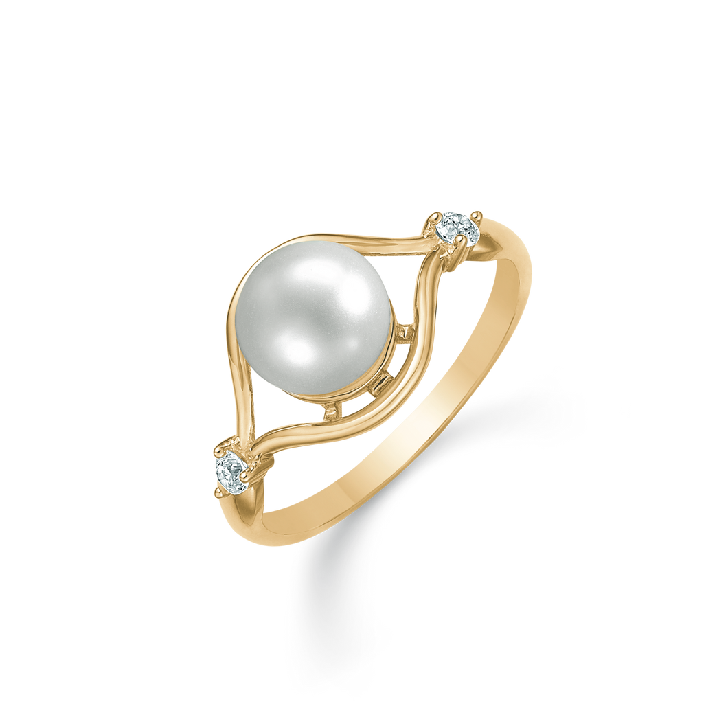 8 kt. guld Ring med perle og synt. zirkonia (333)