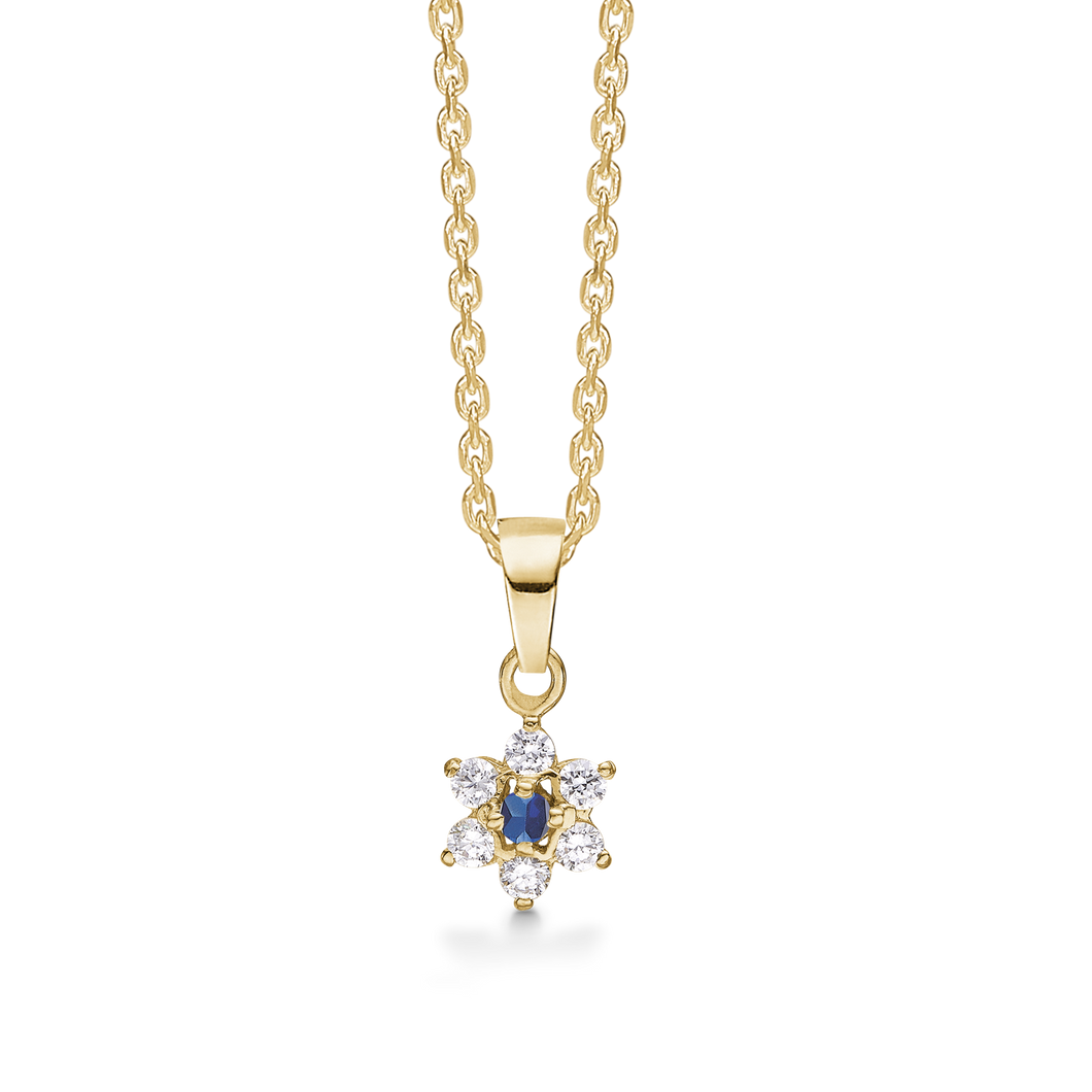 Necklace rose with Sapphire and 6 synthetic cubic zirconia 8 kt. gold (333)