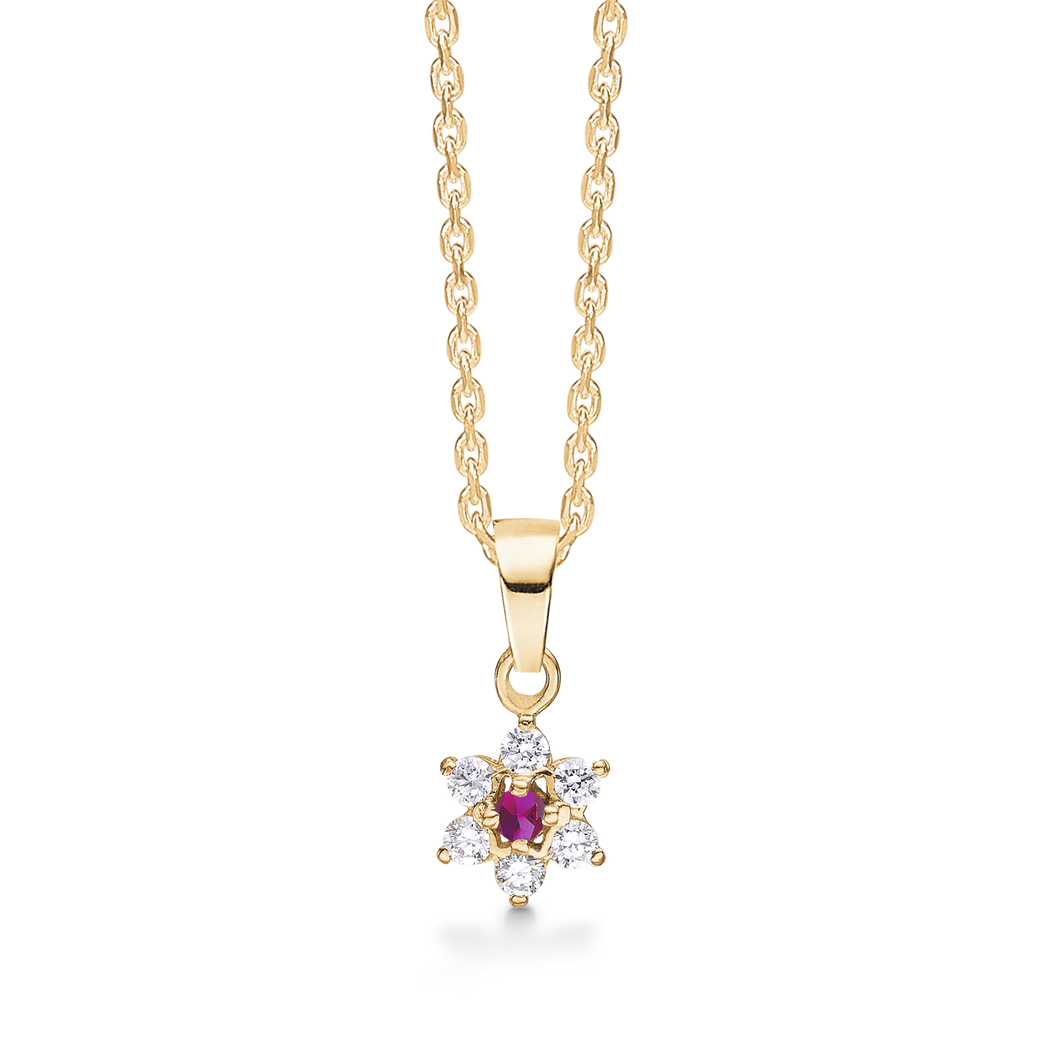Necklace rose with ruby ​​and 6 synthetic cubic zirconia 8 kt. gold (333)