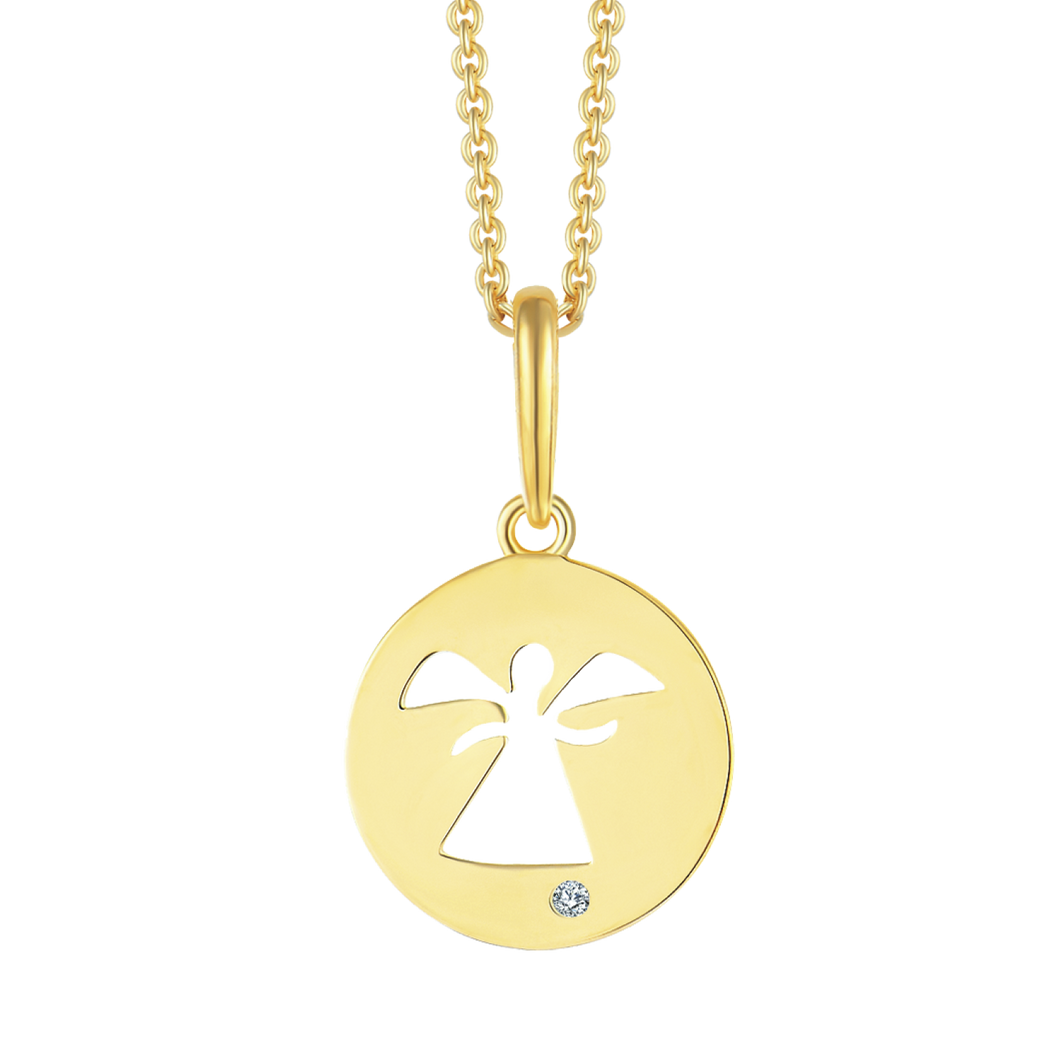 Necklace circle with angel and synth. zirconia in 8 kt. gold (333)