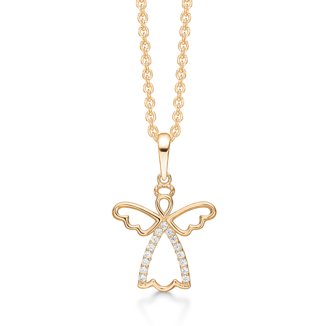 Necklace with angel with synth. zirconia in 8 kt. gold (333)