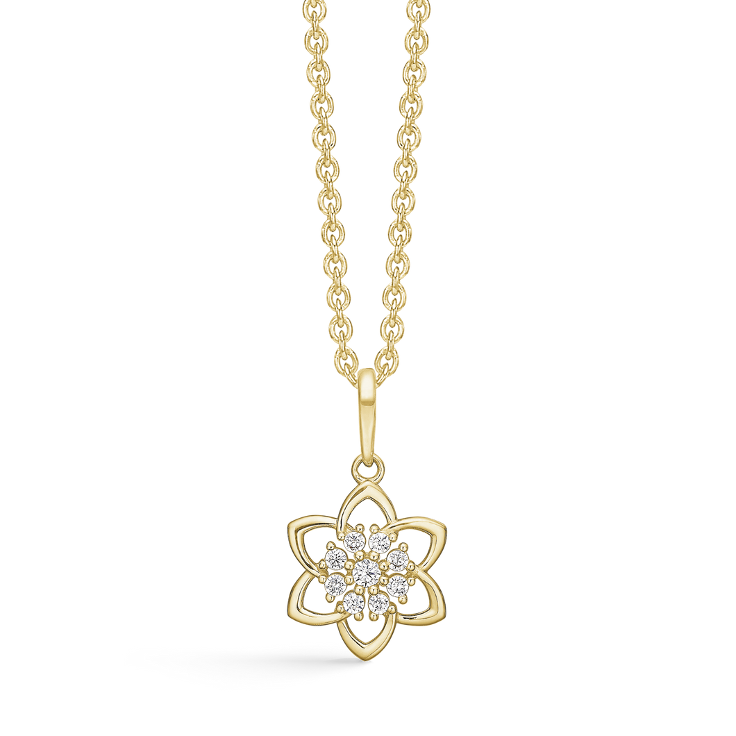 Due to flower with synth. zirconia in 14 kt. gold (585)