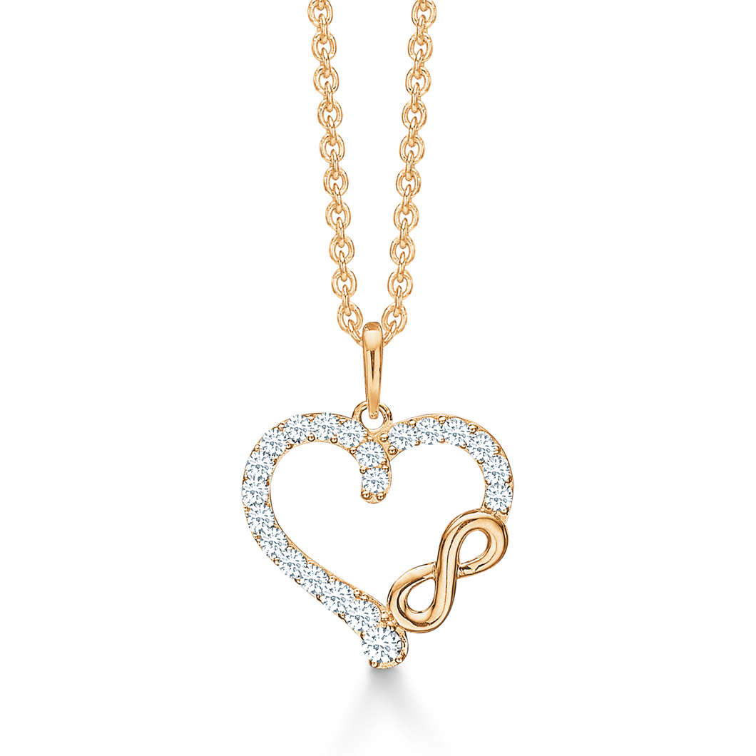 Necklace with heart by with the eternity sign and synt. Zirconia in 14 kt. gold (585)