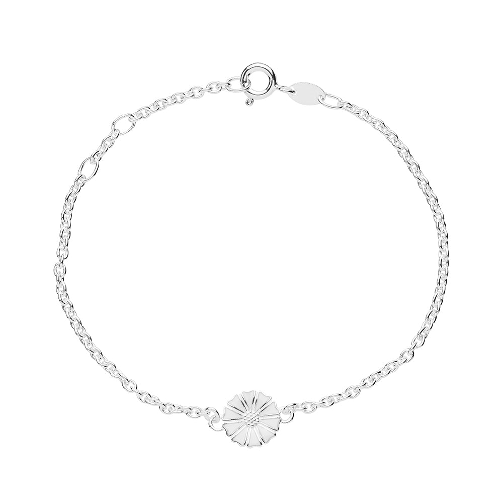 Daisy bracelet 9 mm silver white enamel 16-19 cm (925)