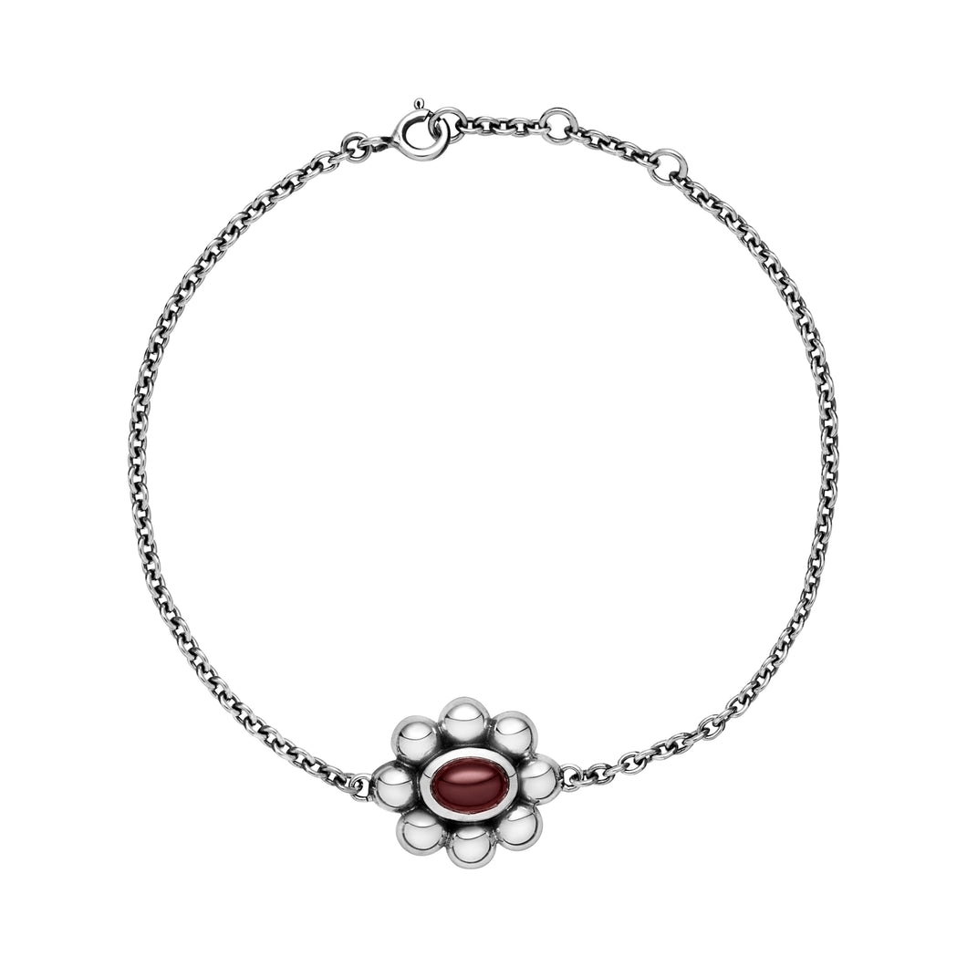 Bracelet Lund Cph with garnet and flower motif (925)