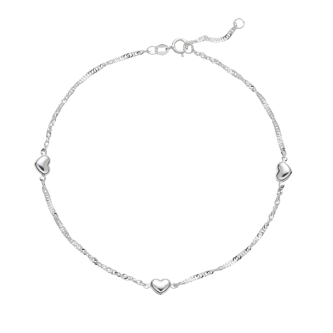 Lund cph, Ankle chain Singapore with hearts in sterling silver (925)