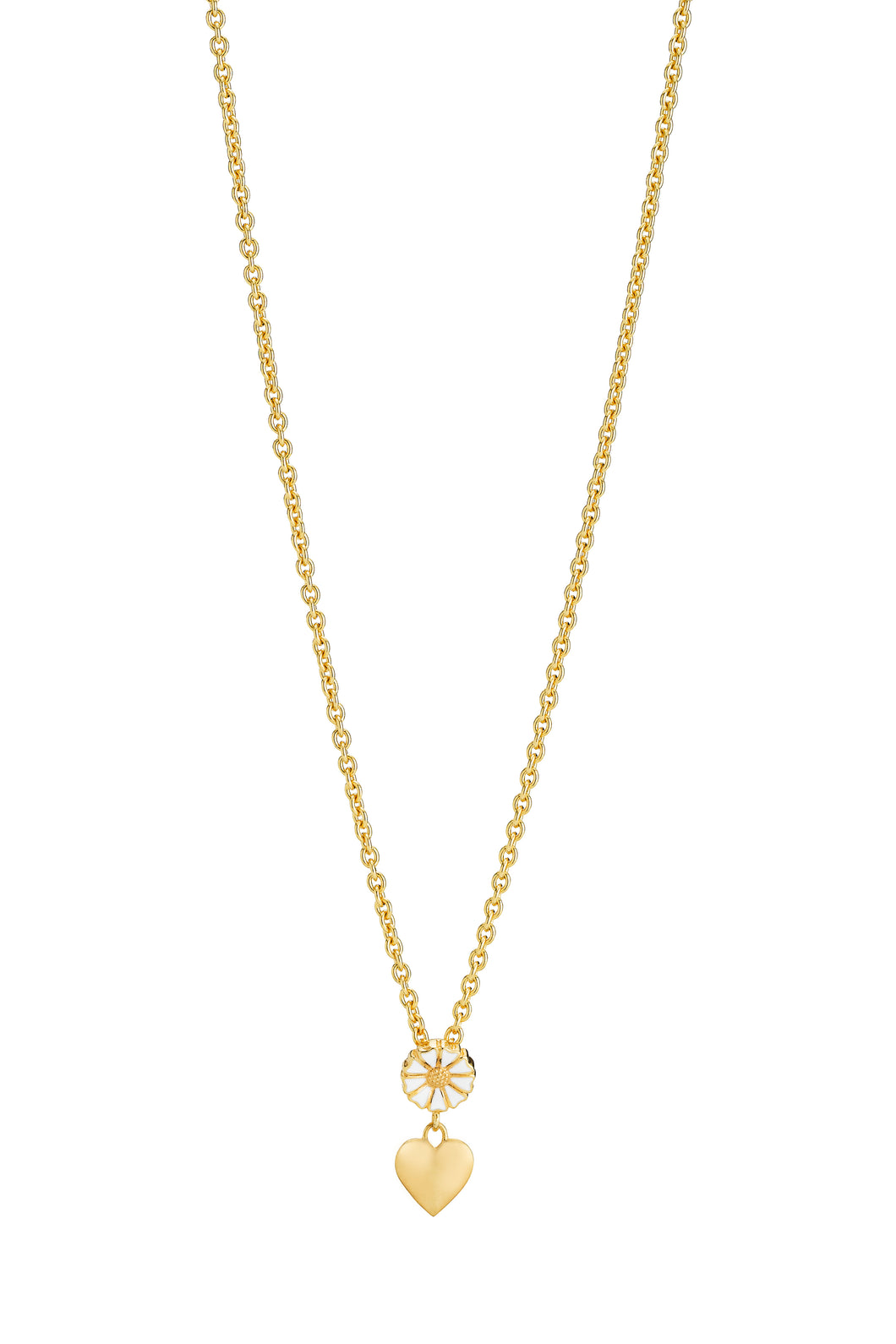 Daisy necklace 7.5mm with matte heart on anchor chain 42-45 cm (925)