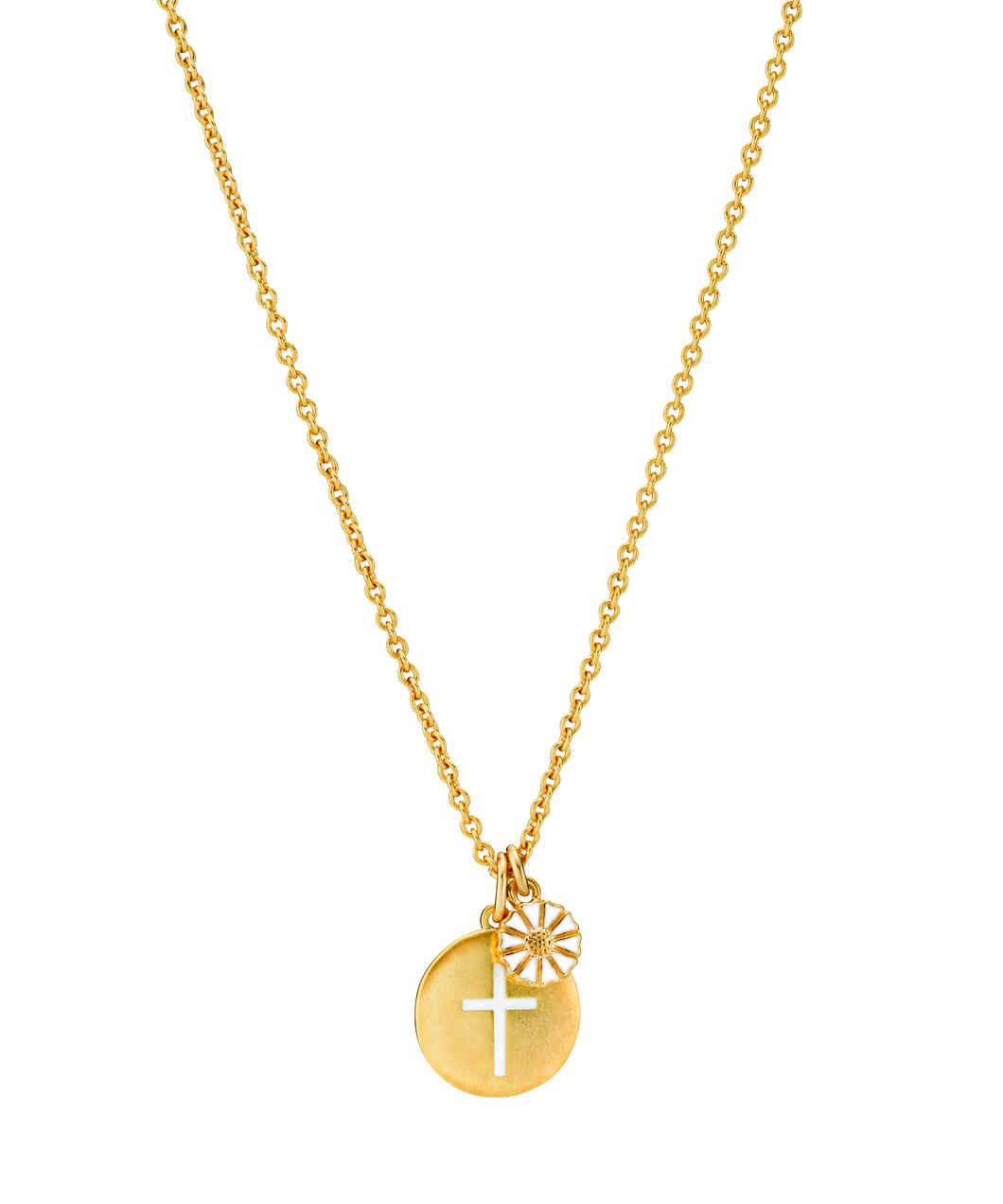 Daisy necklace 7.5mm with cross in coin on anchor chain 45-48cm (925)