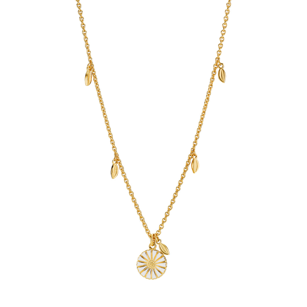 Daisy necklace 11mm with leaves on anchor chain 45-48cm (925)