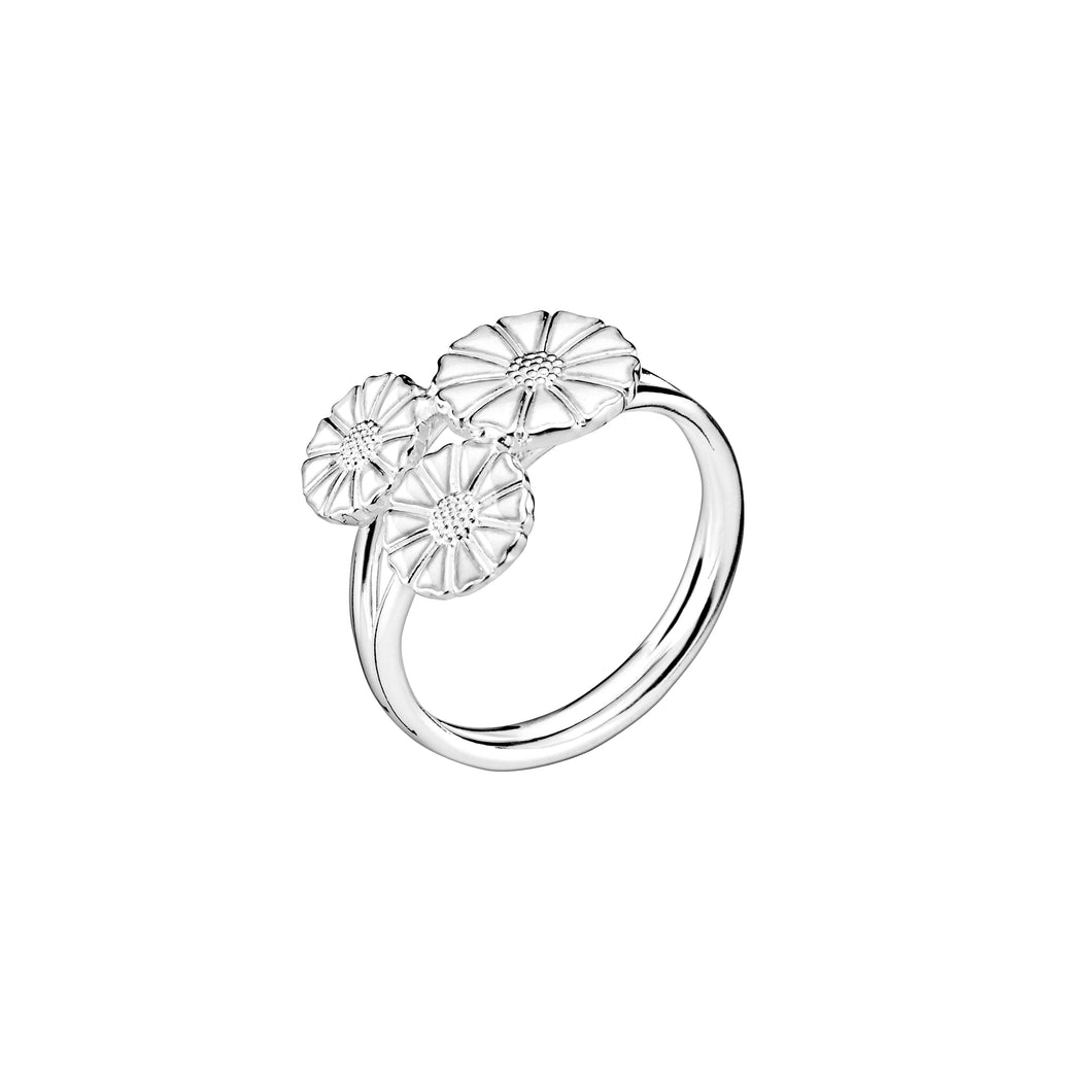 Daisy ring in silver and white enamel 7-9mm flowers (925)