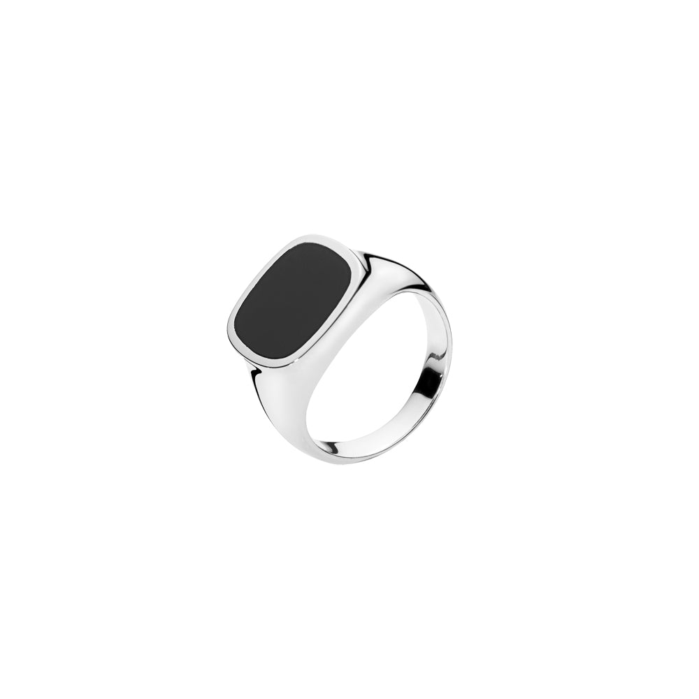 Lund cph, Signet ring with black onyx 14x15mm in sterling silver (925)