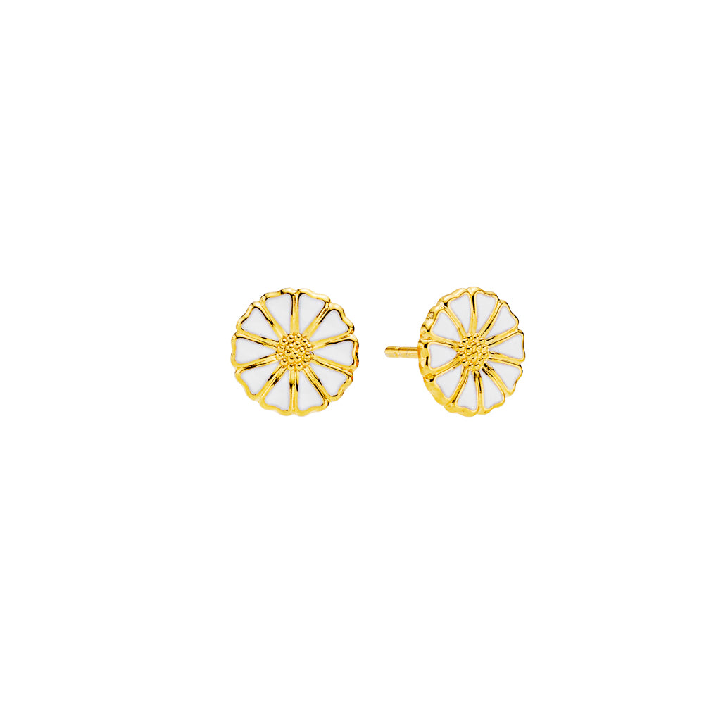 Marguerite earrings 9mm 24 kt. FG white Enamel (925)