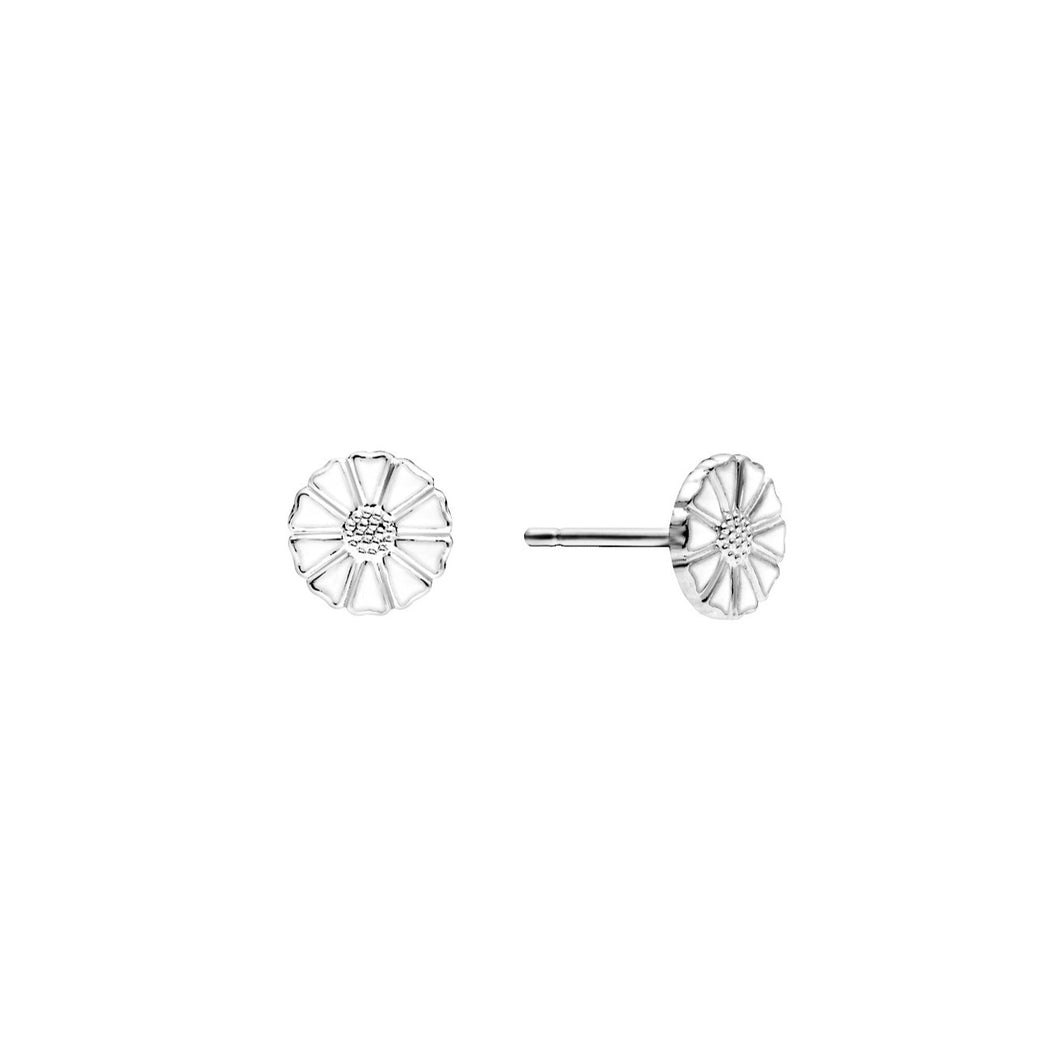 Marguerite earrings 7.5mm silver white enamel (925)