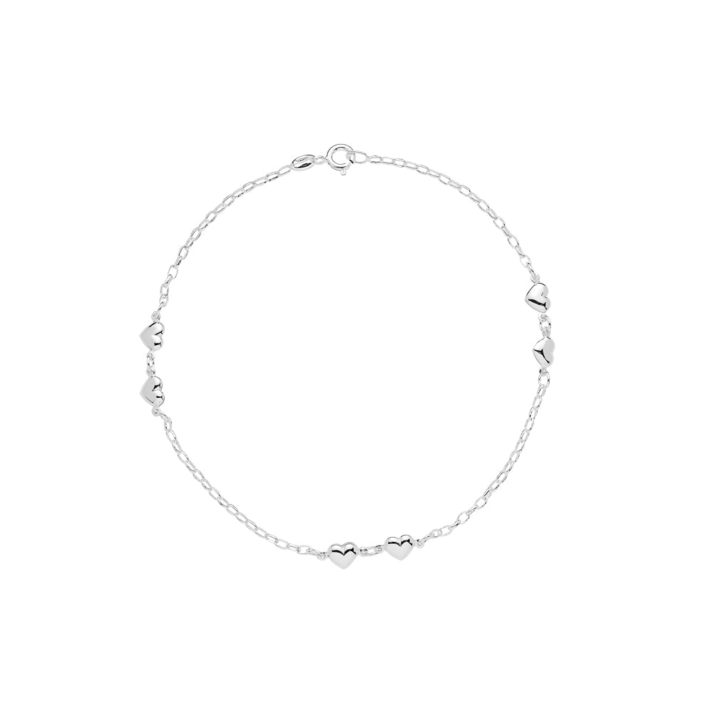Anklet with small hearts in sterling silver (925)