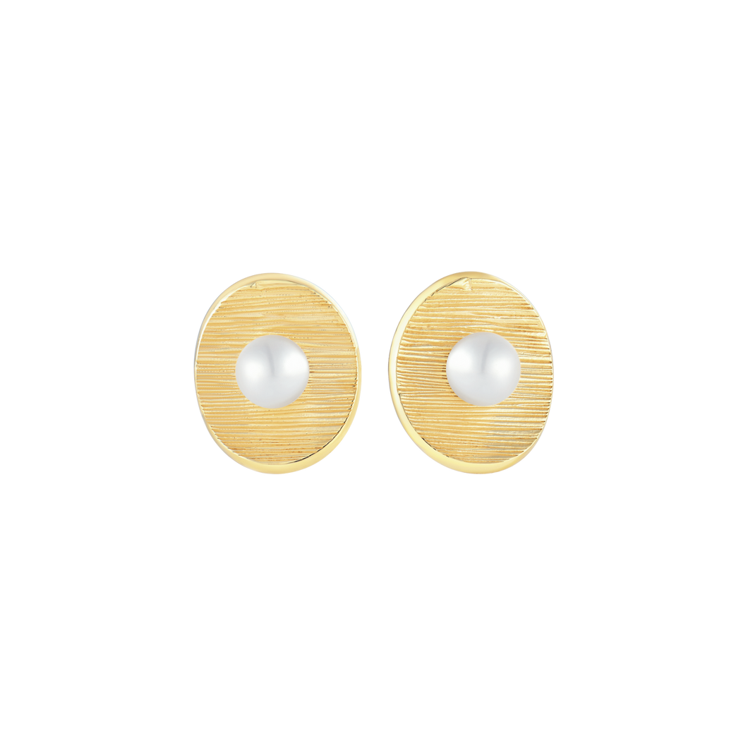 Earrings linear texture plate and freshwater pearl (925)