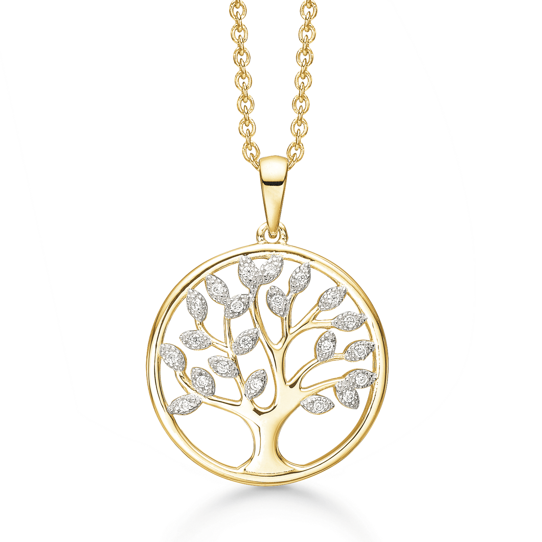 Necklace with the tree of life with synth. zirconia in gold-plated sterling silver (925)