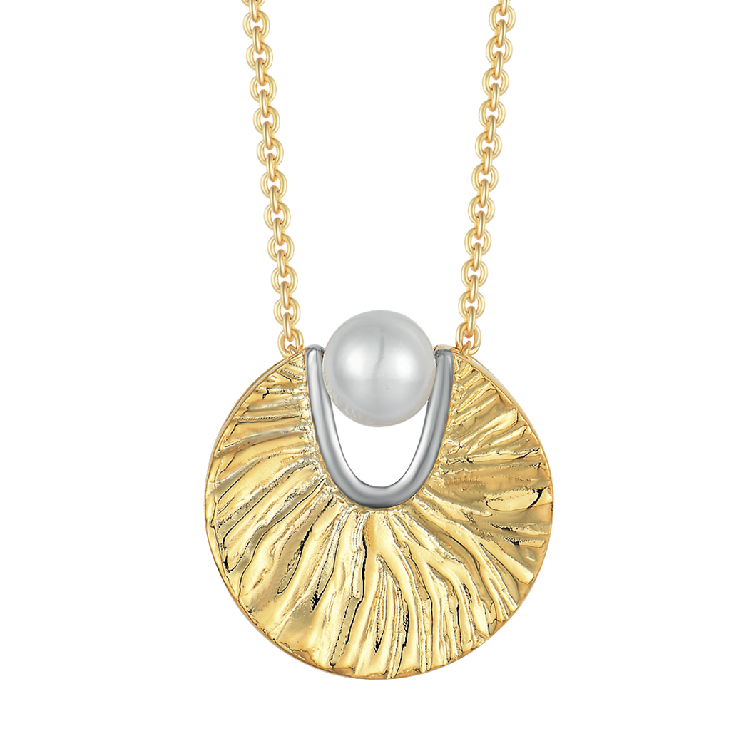 Necklace with bugged rustic plate and freshwater pearl (925)