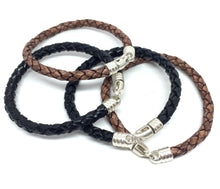 Load image into Gallery viewer, Leather bracelet ByKila, brown braided with sterling silver clasp (925)

