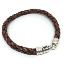 Load image into Gallery viewer, Leather bracelet ByKila, brown braided with sterling silver clasp (925)
