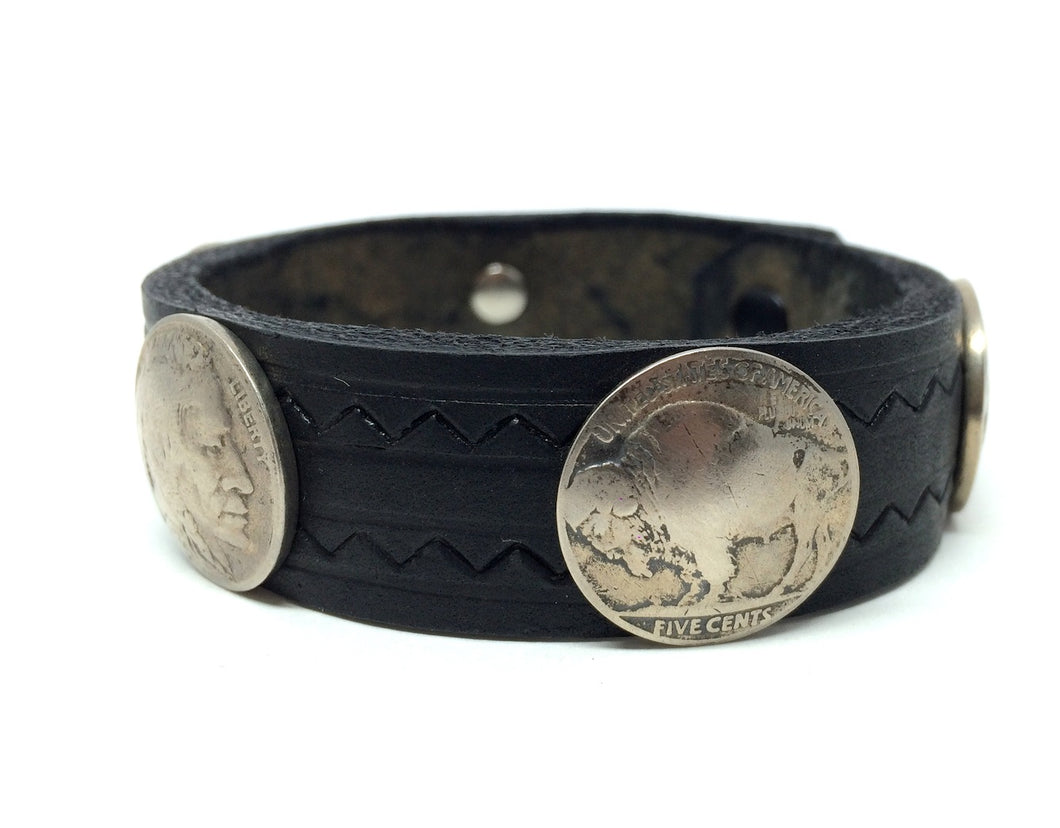 Leather bracelet black with old coins from the USA