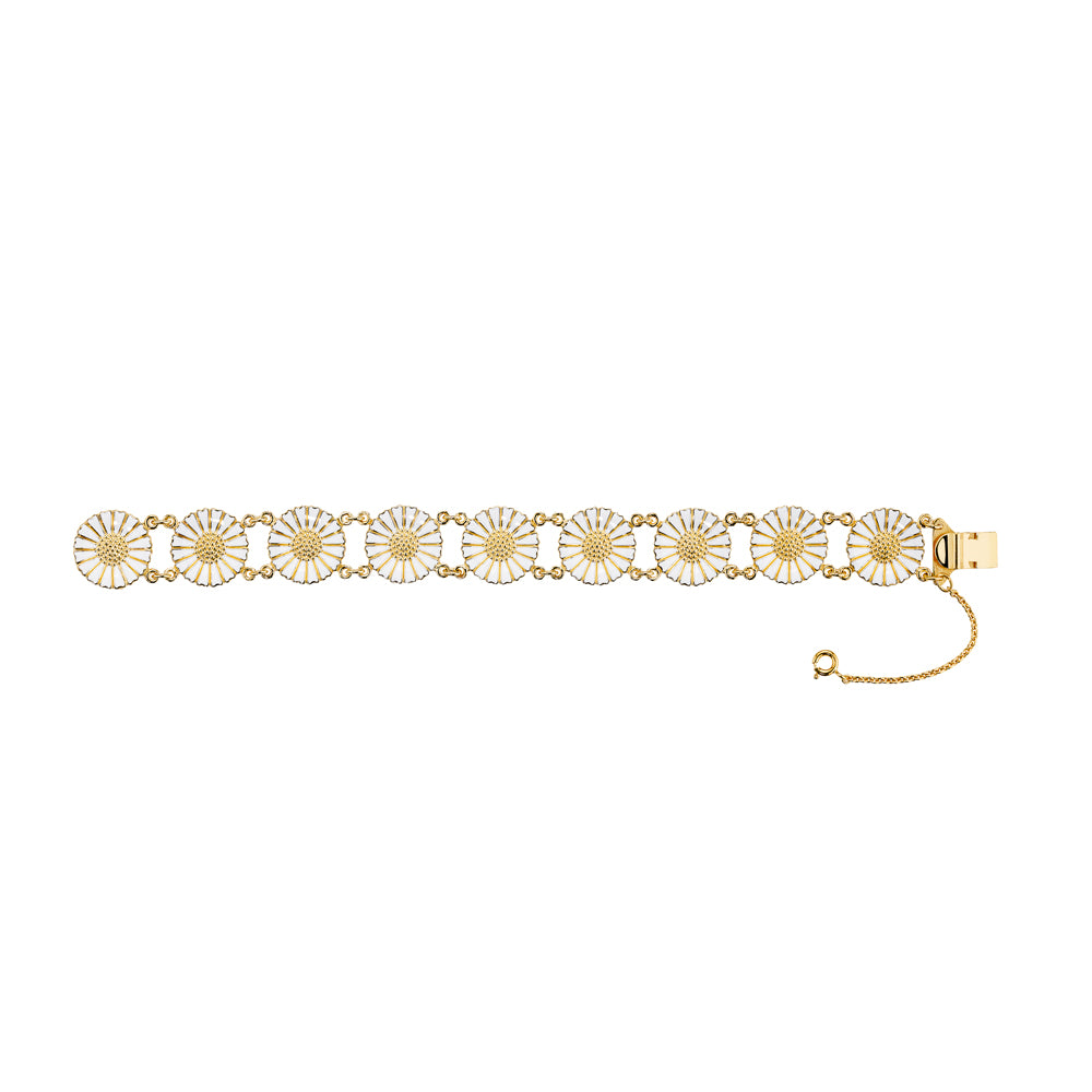 Daisy bracelet 9x18mm 24 kt. FG white Enamel 20 cm (925)