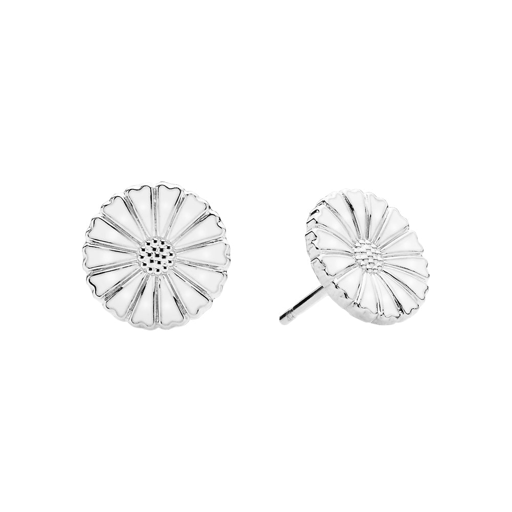 Daisy earrings 11mm silver white Enamel (925)