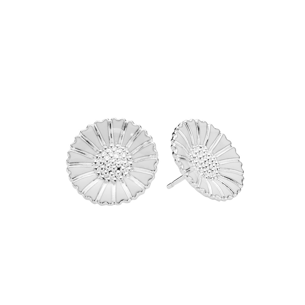 Daisy earrings 18mm silver white Enamel (925)