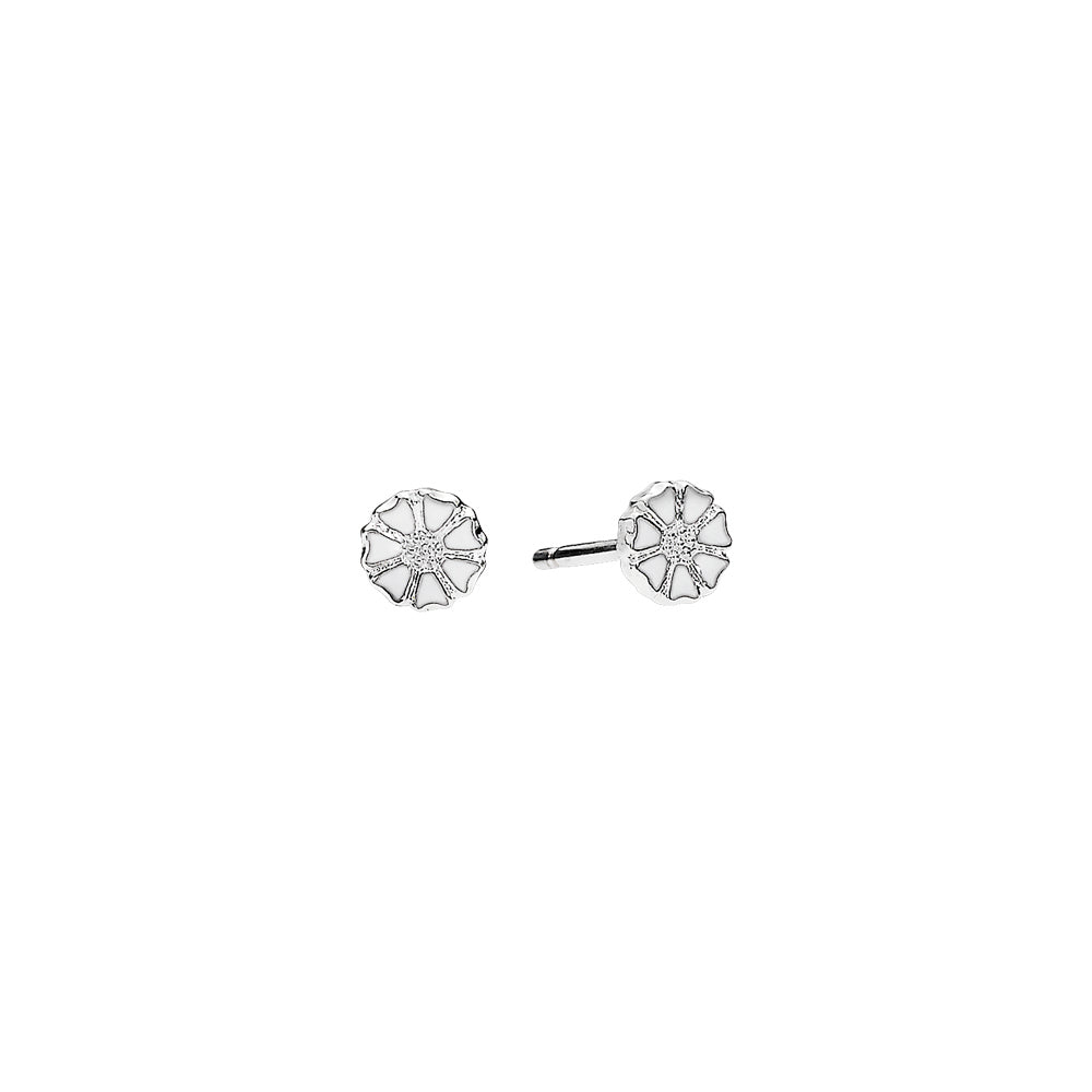Daisy earrings micro 5mm silver white enamel (925)