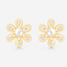 Load image into Gallery viewer, Stud earrings flower with pearls and zirconia in 8 kt. gold (333)

