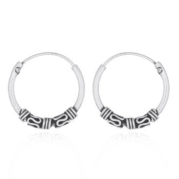 Creoles in 14 mm Bali style in sterling silver (925)