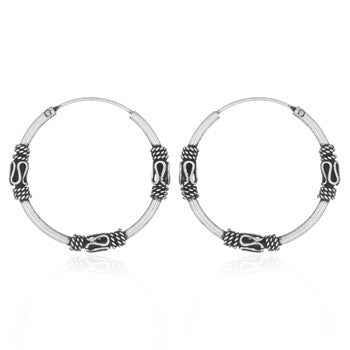 Creoles in 25 mm Bali style in sterling silver (925)